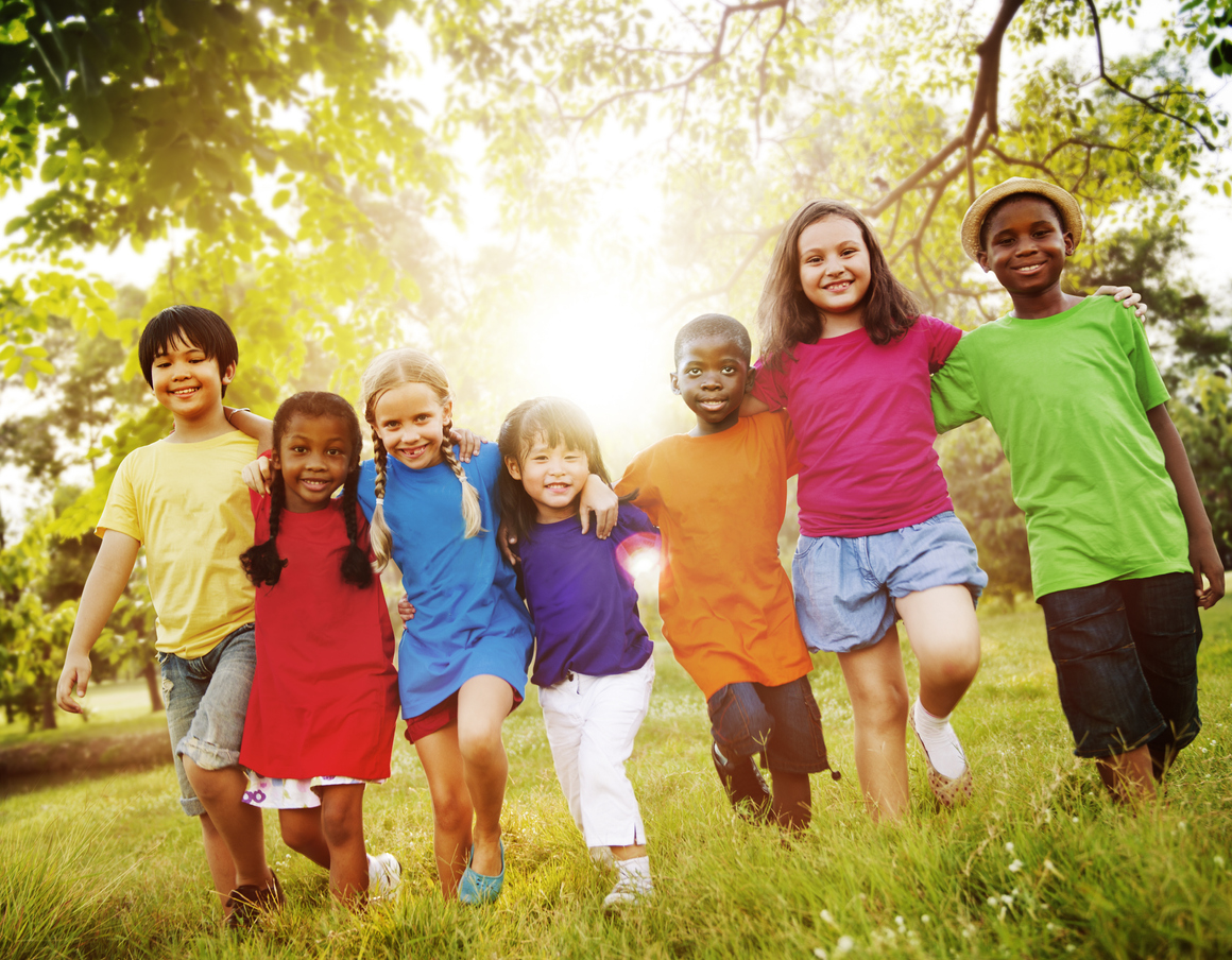 Diverse group of kids in sunshine